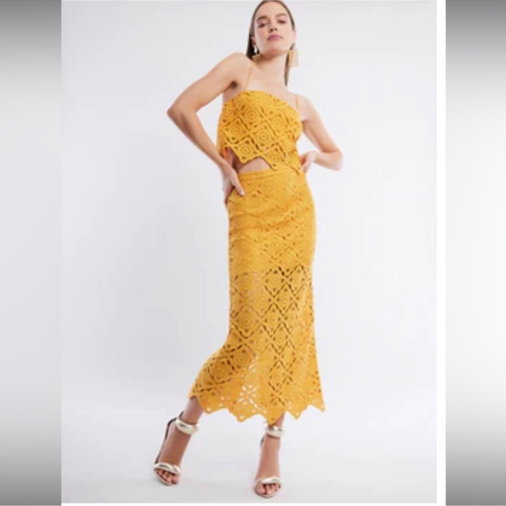 BCBGMaxAzria Mustard Lace Midi Skirt Set